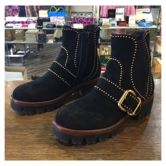 JEFFREY CAMPBELL FREE PEOPLE Suede Gold Studded Boots - Picture 2 of 8